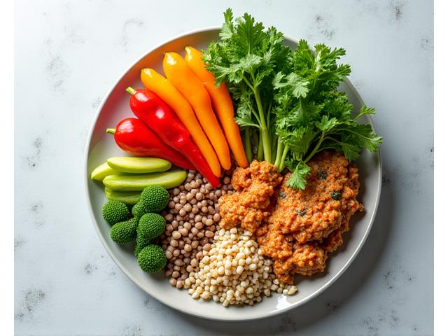 Plato de comida colorida y equilibrada