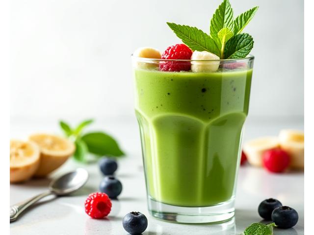 Smoothie verde fresco con frutas